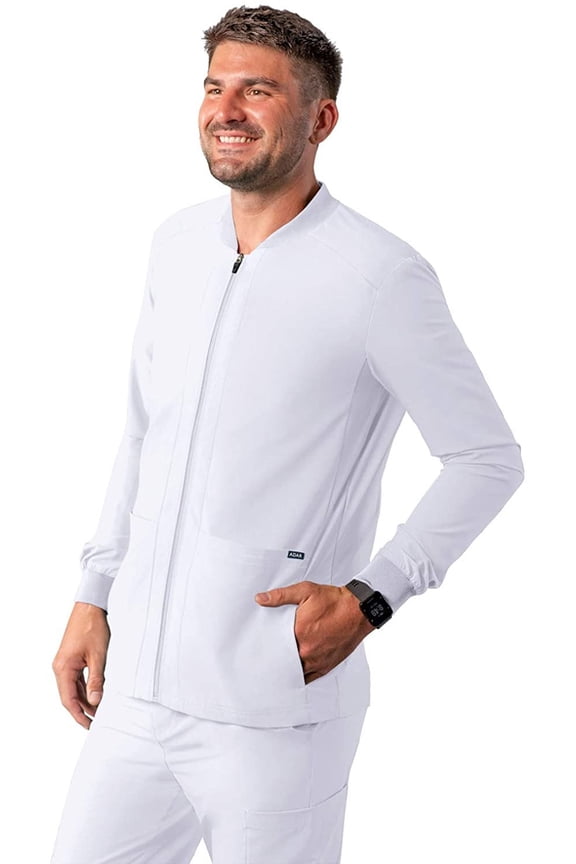 Addition Scrubs for Men - Zippered Bomber Scrub Jacket - A6206 - White - L