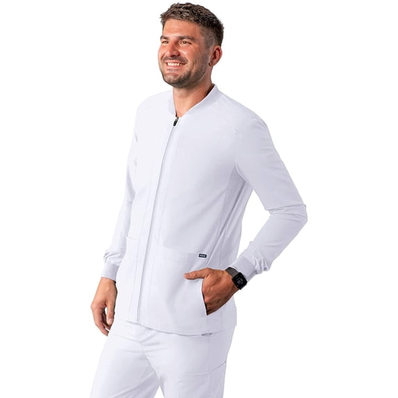 Adar Addition Scrubs for Men - Zippered Bomber Scrub Jacket - A6206 - White - M