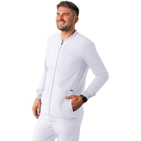 Adar Addition Scrubs for Men - Zippered Bomber Scrub Jacket - A6206 - White - XS