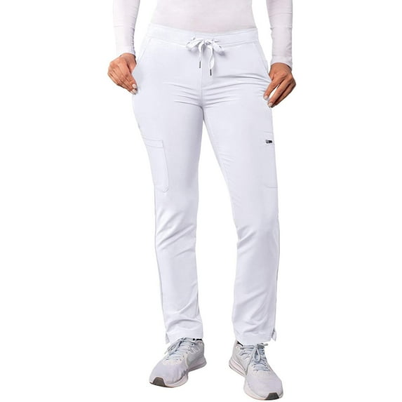Adar Addition Scrubs for Women - Skinny Leg Cargo Drawstring Scrub Pants - A6104P - White - L