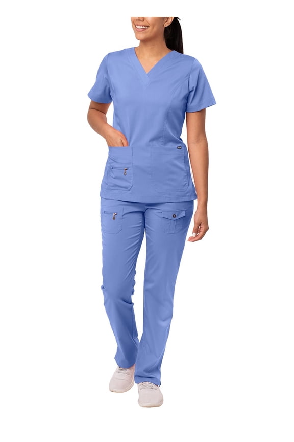 Pro Breakthrough Plus Scrub Set For Women - Enhanced V-Neck Top & Multi Pocket Pants - 4400P - Ceil Blue - S