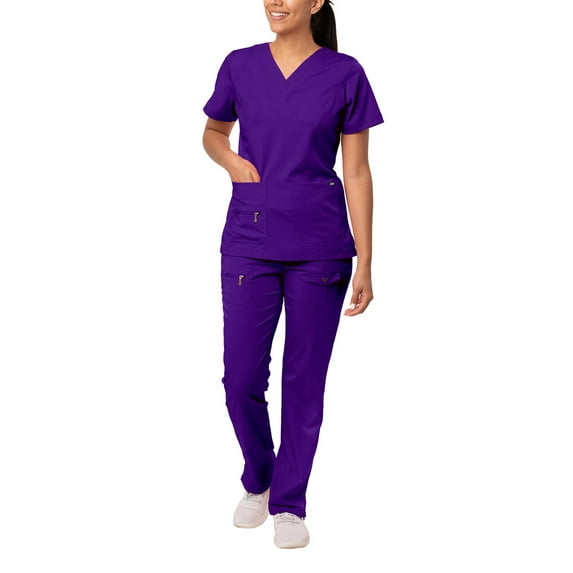 Adar Pro Breakthrough Plus Scrub Set For Women - Enhanced V-Neck Top & Multi Pocket Pants - 4400 - Grape - L