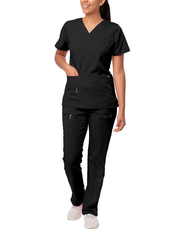 Pro Breakthrough Plus Scrub Set For Women - Enhanced V-Neck Top & Multi Pocket Pants - 4400 - Black - XL