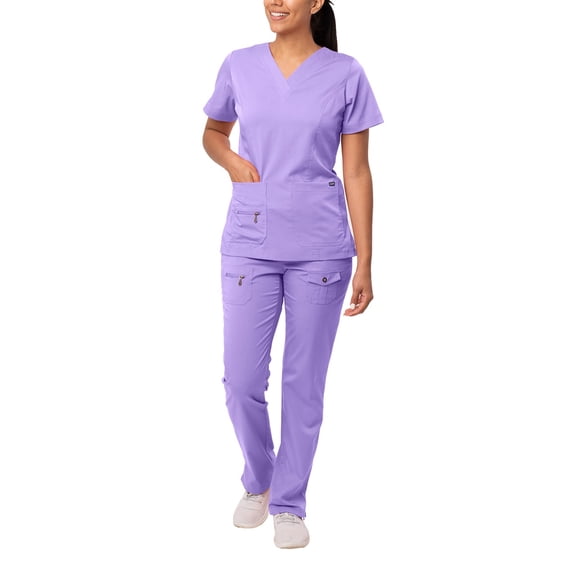 Adar Pro Breakthrough Plus Scrub Set For Women - Enhanced V-Neck Top & Multi Pocket Pants - 4400 - Lavender - XXS