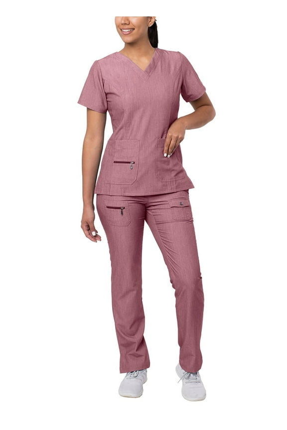 Pro Heather Breakthrough Plus Scrub Set For Women - Enhanced V-Neck Top & Multi Pocket Pants - 4400H - Heather Wine - 3X