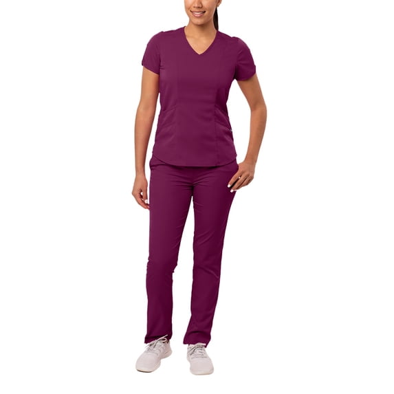 Adar Pro Core Classic Scrub Set For Women - Tailored V-Neck Scrub Top & Tailored Yoga Scrub Pants