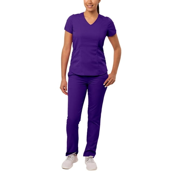 Adar Pro Core Classic Scrub Set For Women - Tailored V-Neck Scrub Top & Tailored Yoga Scrub Pants