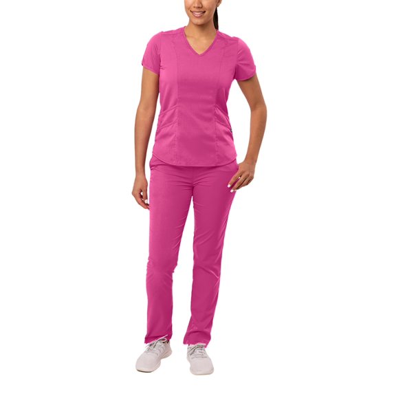 Adar Pro Core Classic  Scrub Set For Women - Tailored V-Neck Scrub Top & Tailored Yoga Scrub Pants