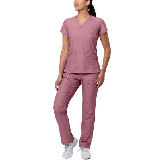 Adar Pro Everyday Expert Scrub Set For Women - Curved V-Neck Scrub Top & Tapered Drawstring Scrub Pants