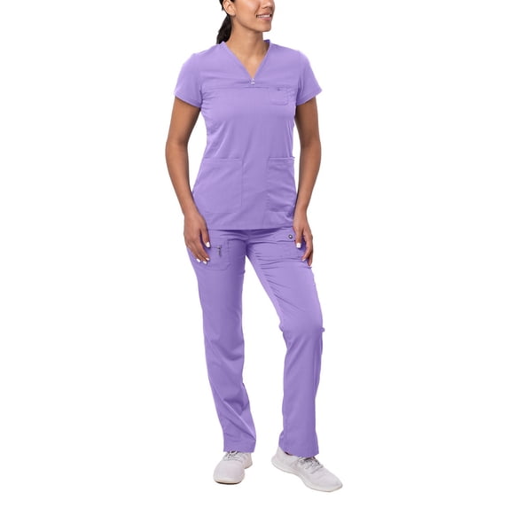 Adar Pro Everyday Expert Scrub Set For Women - Curved V-Neck Scrub Top & Tapered Drawstring Scrub Pants