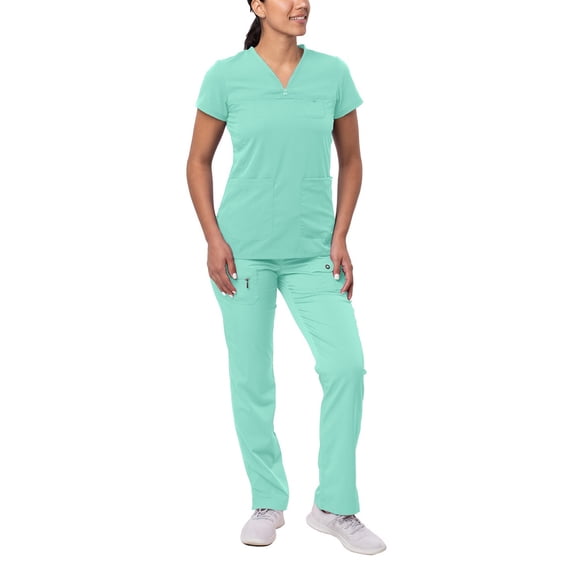 Adar Pro Everyday Expert Scrub Set For Women - Curved V-Neck Scrub Top & Tapered Drawstring Scrub Pants