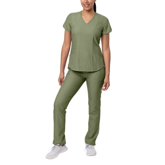 Adar Pro Heather Core Classic Scrub Set For Women - Tailored V-Neck Scrub Top & Tailored Yoga Scrub Pants