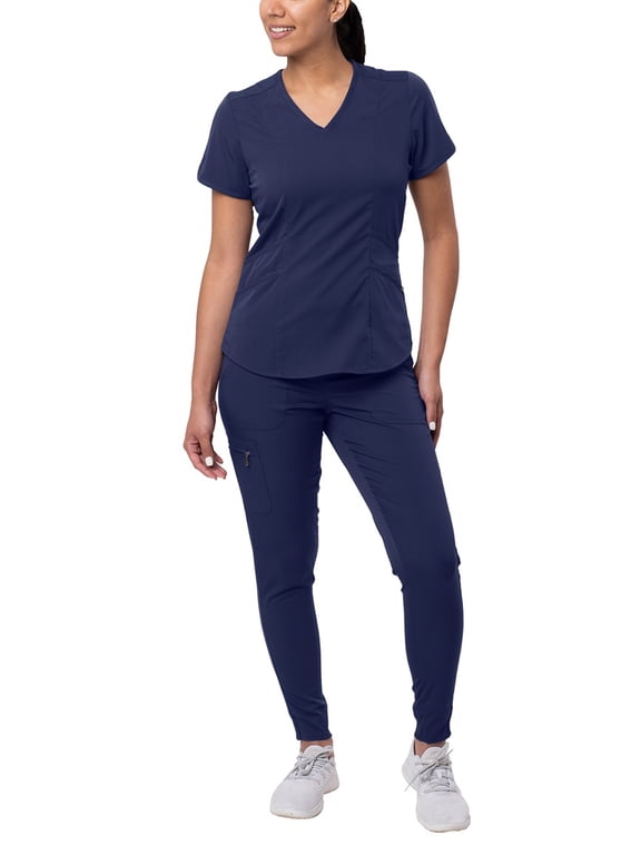 Pro Modern Athletic Scrub Set For Women - Modern V-Neck Scrub Top & Yoga Jogger Scrub Pants