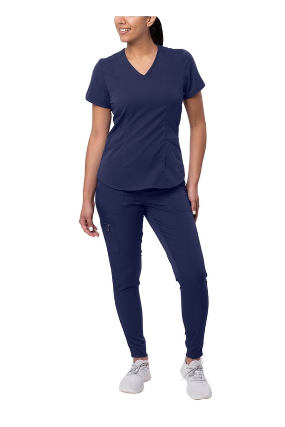 Pro Modern Athletic Scrub Set For Women - Modern V-Neck Scrub Top & Yoga Jogger Scrub Pants