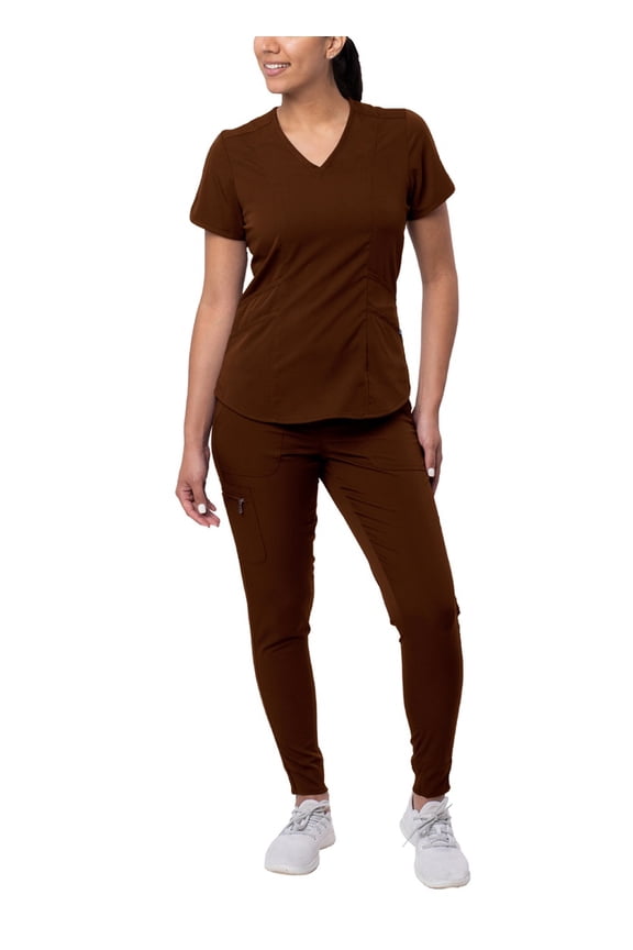 Pro Modern Athletic Scrub Set For Women - Modern V-Neck Scrub Top & Yoga Jogger Scrub Pants