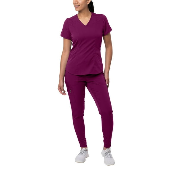 Adar Pro Modern Athletic Scrub Set For Women - Modern V-Neck Scrub Top & Yoga Jogger Scrub Pants