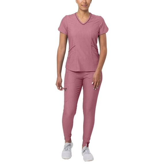 Adar Pro Modern Athletic Scrub Set For Women - Modern V-Neck Scrub Top & Yoga Jogger Scrub Pants