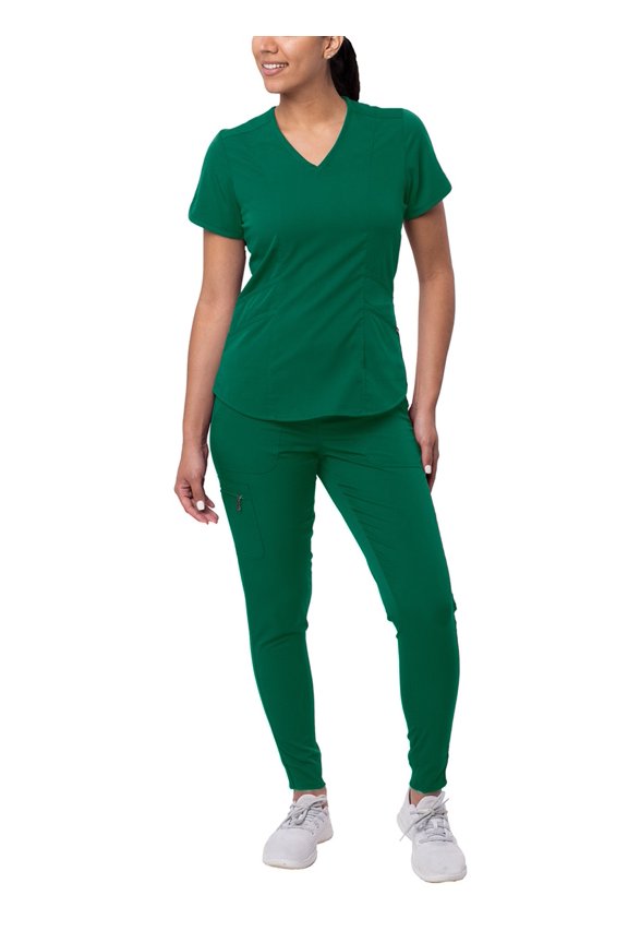 Pro Modern Athletic Scrub Set For Women - Modern V-Neck Scrub Top & Yoga Jogger Scrub Pants