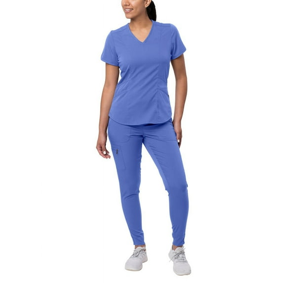 Adar Pro Modern Athletic Scrub Set For Women - Modern V-Neck Scrub Top & Yoga Jogger Scrub Pants