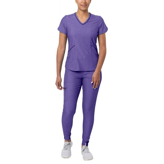 Adar Pro Modern Athletic Scrub Set For Women - Modern V-Neck Scrub Top & Yoga Jogger Scrub Pants