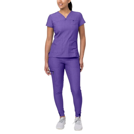 Adar Pro Movement Booster Scrub Set For Women - Sweetheart V-Neck Scrub Top & Yoga Jogger Scrub Pants