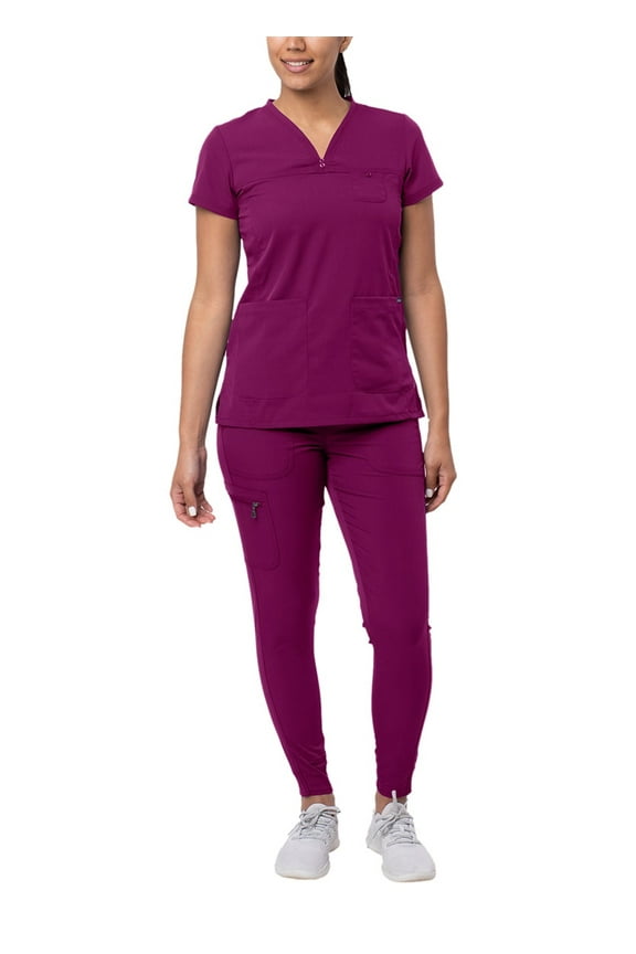 Pro Movement Booster Scrub Set For Women - Sweetheart V-Neck Scrub Top & Yoga Jogger Scrub Pants