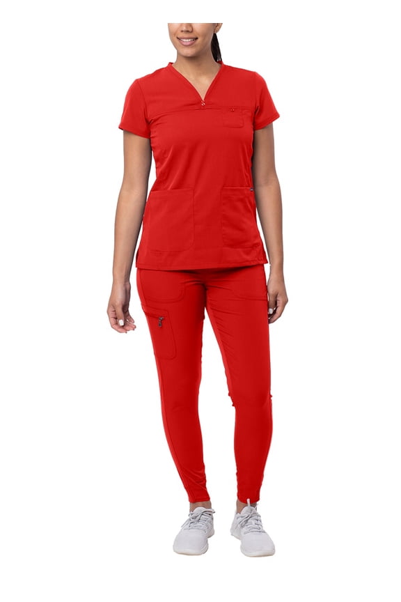 Pro Movement Booster Scrub Set For Women - Sweetheart V-Neck Scrub Top & Yoga Jogger Scrub Pants - P9400 - Apple - L