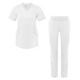 thumbnail image 1 of Adar Pro Scrub Set for Women - Tailored V-Neck Scrub Top & Tailored Yoga Scrub Pants - P9100 - White - L, 1 of 7