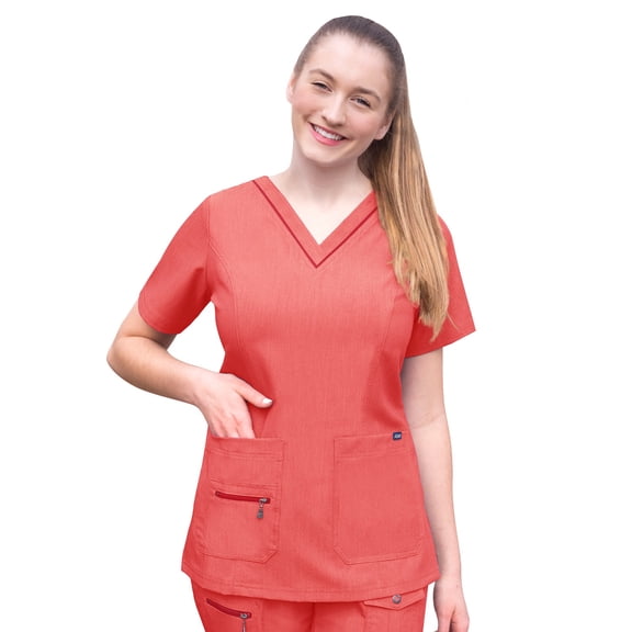 Adar Pro Scrubs For Women - Elevated V-Neck Scrub Top - P4212 - Heather Apple - 3X