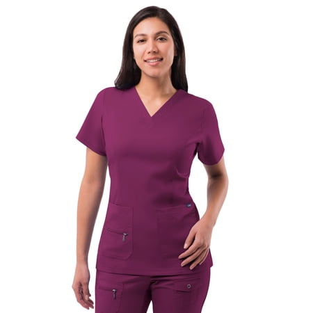 Adar Pro Scrubs For Women - Elevated V-Neck Scrub Top - P4212 - Wine - XXS