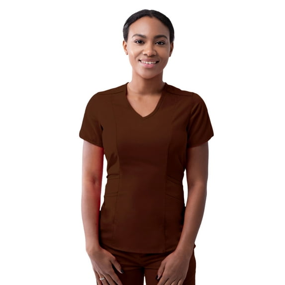 Adar Pro Scrubs For Women - Modern V-Neck Scrub Top - P7002 - Coffee - L