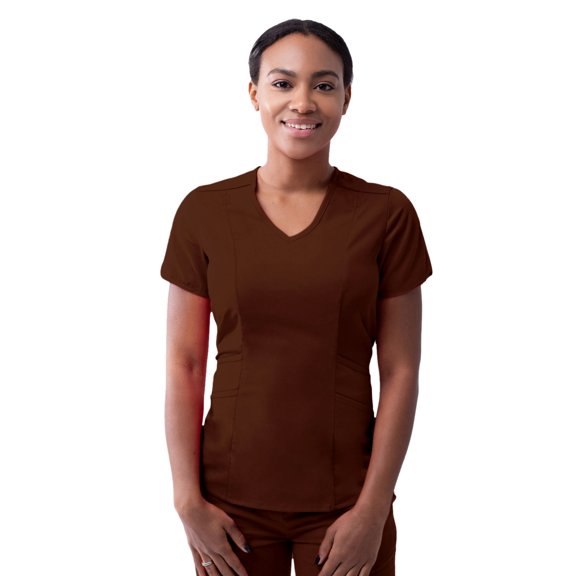 Adar Pro Scrubs For Women - Modern V-Neck Scrub Top - P7002 - Coffee - XS