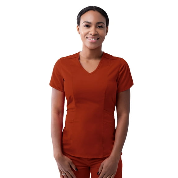 Adar Pro Scrubs For Women - Modern V-Neck Scrub Top - P7002 - Red Ochre - S