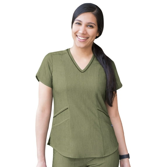 Adar Pro Heather Scrubs For Women - Modern V-Neck Scrub Top - P7002H - Heather Olive - L