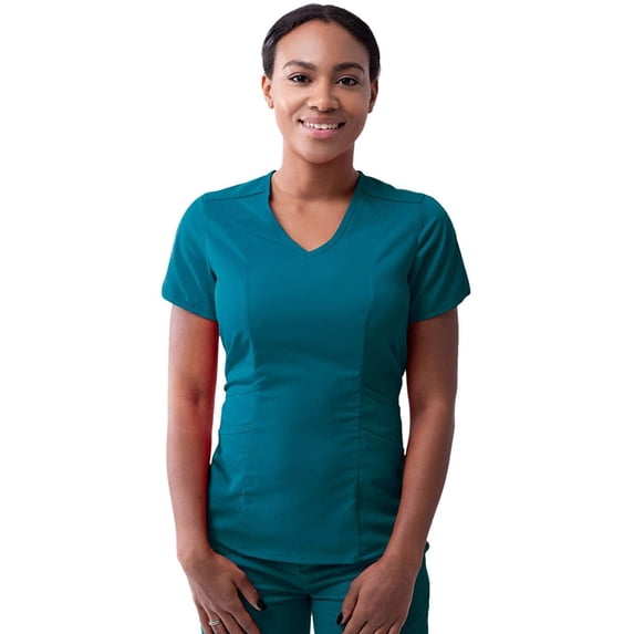 Adar Pro Scrubs For Women - Modern V-Neck Scrub Top - P7002 - Caribbean Blue - XXS
