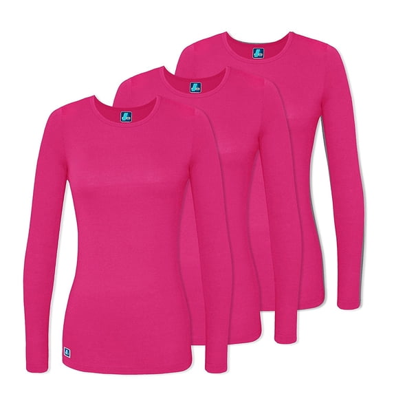 Adar Underscrubs for Women 3 Pack - Long Sleeve Underscrub Comfort Tee - 2903 - Fuchsia - 2X