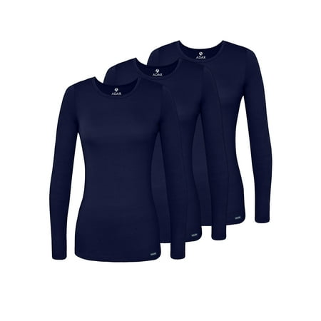 Adar Underscrubs for Women 3 Pack - Long Sleeve Underscrub Comfort Tee - 2903 - Navy - XS