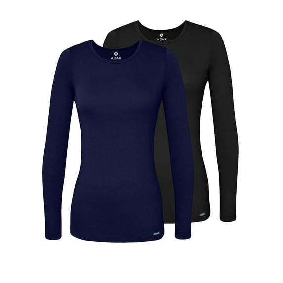 Adar Underscrubs for Women Multi Color 2 Pack - Long Sleeve Underscrub Comfort Tee