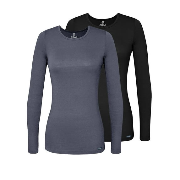 Adar Underscrubs for Women Multi Color 2 Pack - Long Sleeve Underscrub Comfort Tee