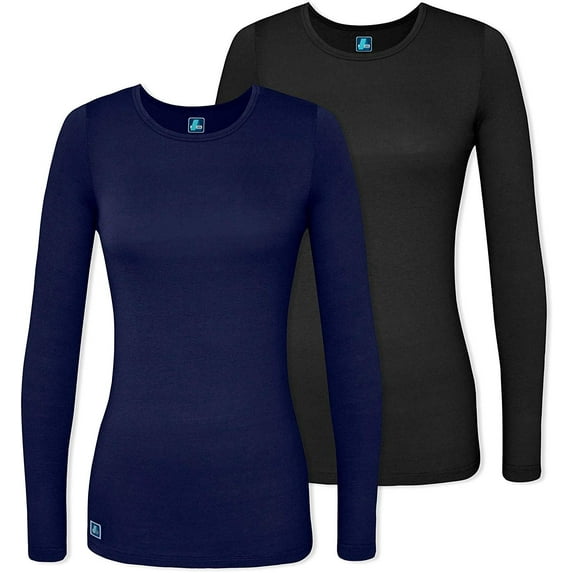 Adar Underscrubs for Women Multi Color 2 Pack - Long Sleeve Underscrub Comfort Tee