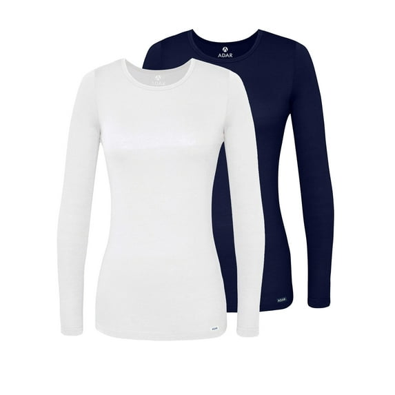 Adar Underscrubs for Women Multi Color 2 Pack - Long Sleeve Underscrub Comfort Tee
