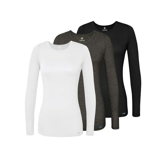 Adar Underscrubs for Women Multi Color 3 Pack - Long Sleeve Underscrub Comfort Tee