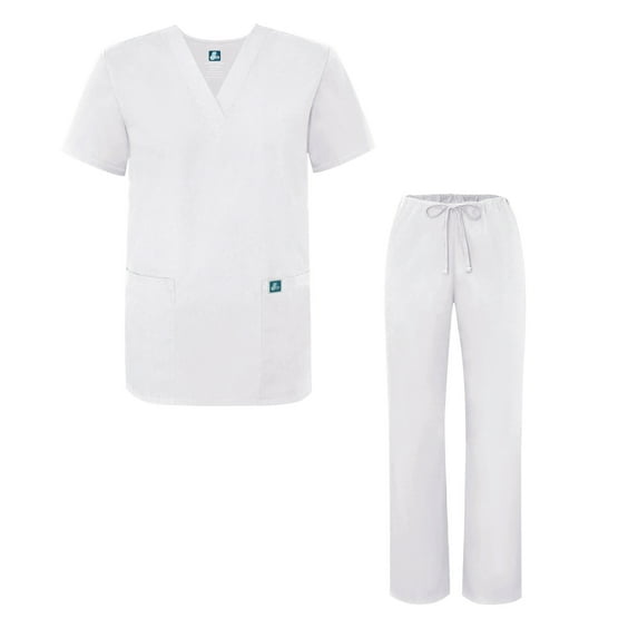 Adar Universal Medical Scrubs Set Medical Uniforms - Unisex Fit - 701 - WHT - 2X