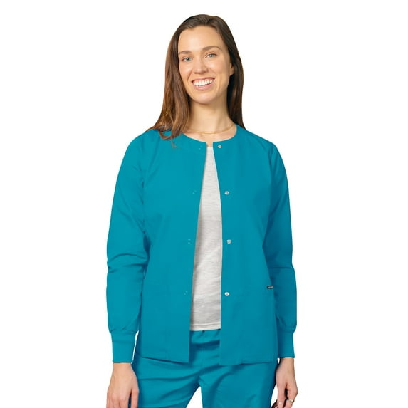 Adar Universal Scrubs For Women - Round Neck Warm-Up Scrub Jacket - 602 - Teal Blue - XL
