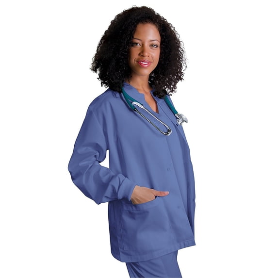 Adar Universal Scrubs For Women - Round Neck Warm-Up Scrub Jacket - 602 - Ceil Blue - 3X