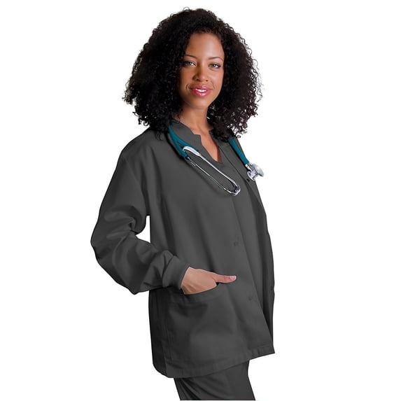 Adar Universal Scrubs For Women - Round Neck Warm-Up Scrub Jacket - 602 - Pewter - XXS