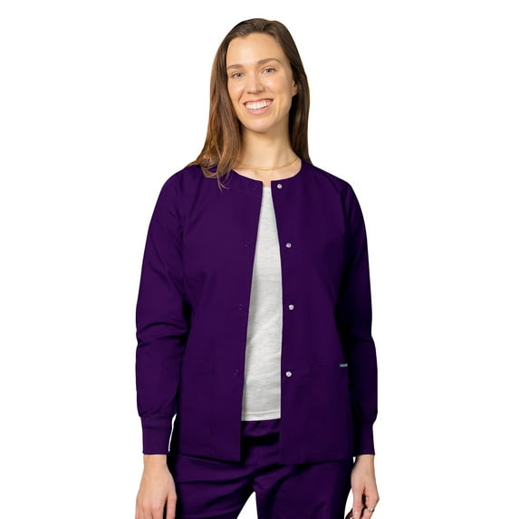 Adar Universal Scrubs For Women - Round Neck Warm-Up Scrub Jacket - 602 - Purple - 4X
