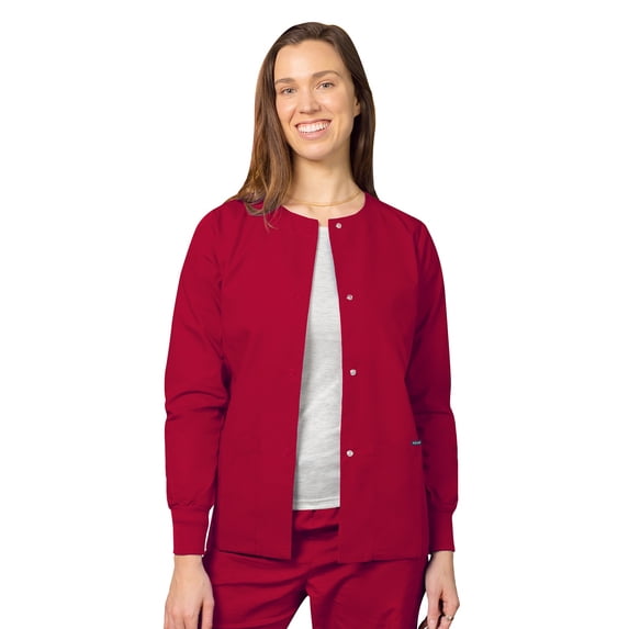 Adar Universal Scrubs For Women - Round Neck Warm-Up Scrub Jacket - 602 - Red - XL