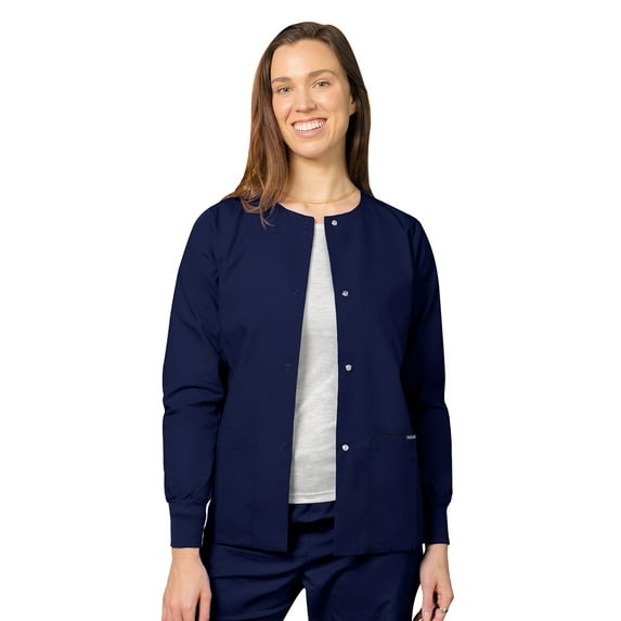 Adar Universal Scrubs For Women - Round Neck Warm-Up Scrub Jacket - 602 - Navy - 2X
