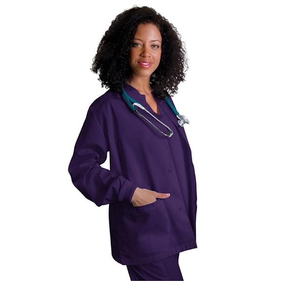 Adar Universal Scrubs For Women - Round Neck Warm-Up Scrub Jacket - 602 - Purple - XS